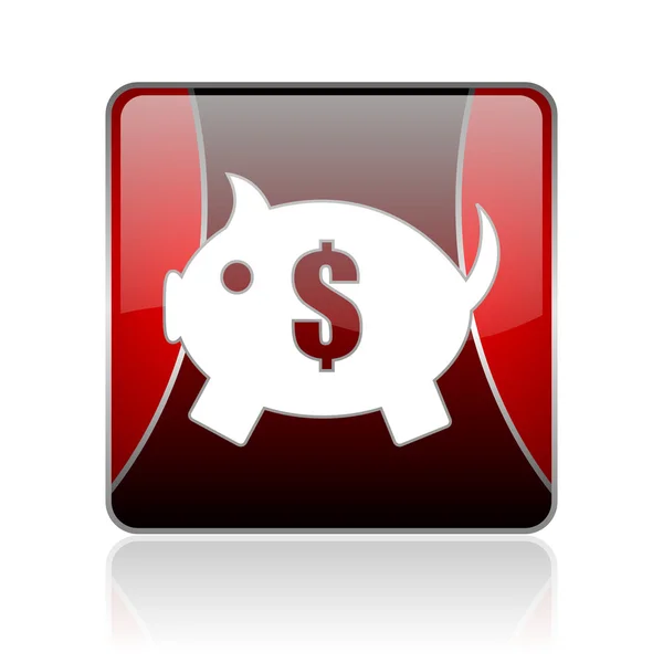 Piggy bank red square web glossy icon — Stock Photo, Image