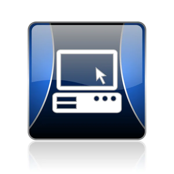 Pc blue square web glossy icon — Stockfoto