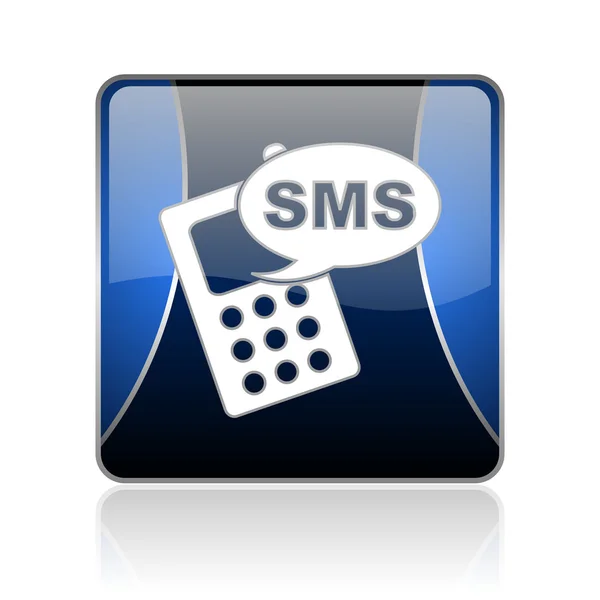 SMS niebieski kwadrat WWW błyszczący ikona — Zdjęcie stockowe