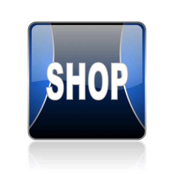 Shop blue square web icône brillante — Photo