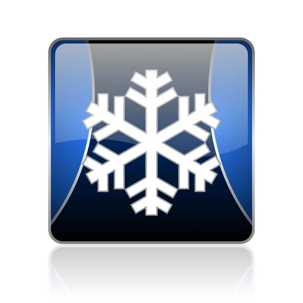 Copo de nieve azul cuadrado web brillante icono — Foto de Stock
