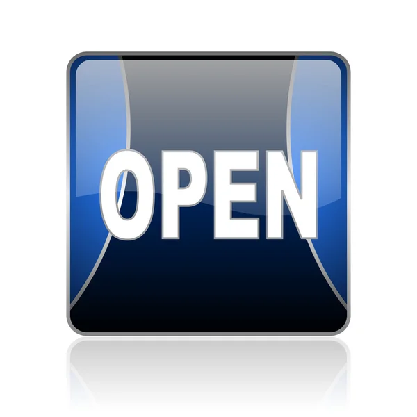 Open blue square web glossy icon — Stock Photo, Image