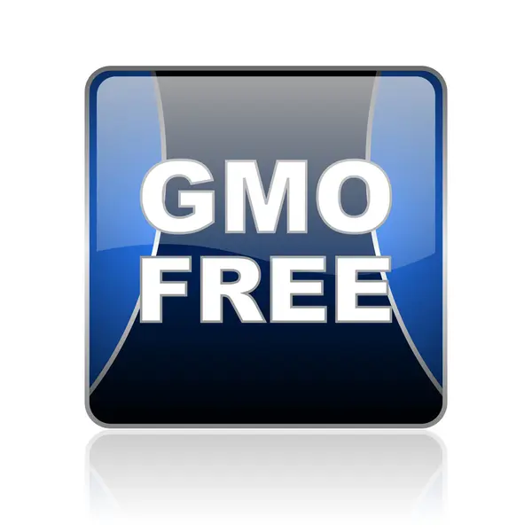 GMO ücretsiz mavi kare web parlak simgesi — Stok fotoğraf
