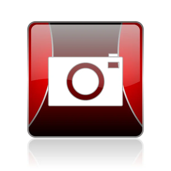 Rode plein web glanzende camerapictogram — Stockfoto