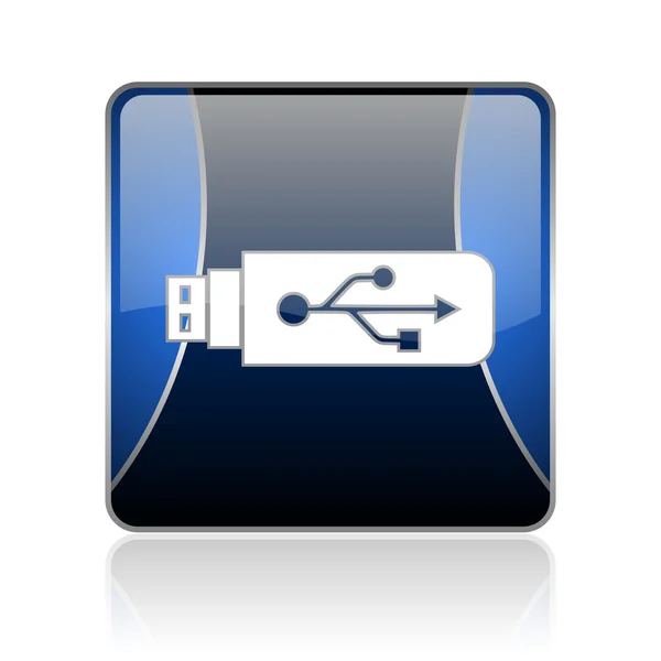 Usb blue square web Hochglanz-Symbol — Stockfoto