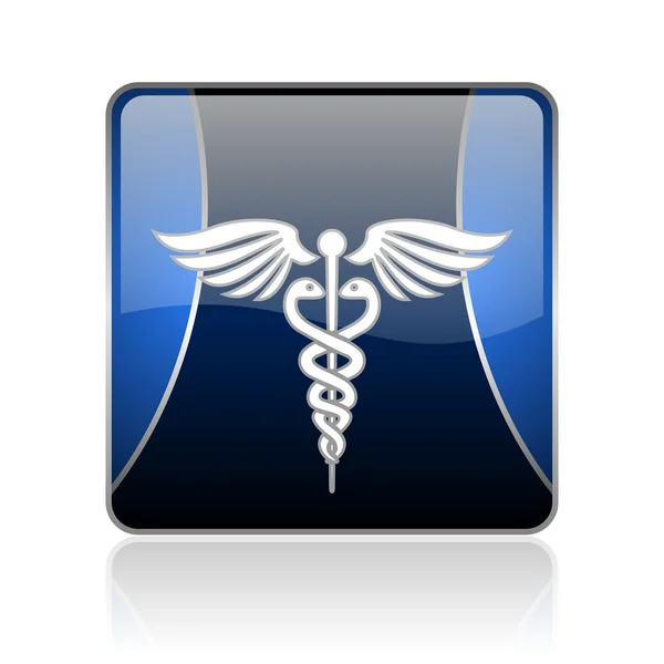 Caduceus blauwe vierkante web glanzende pictogram — Stockfoto