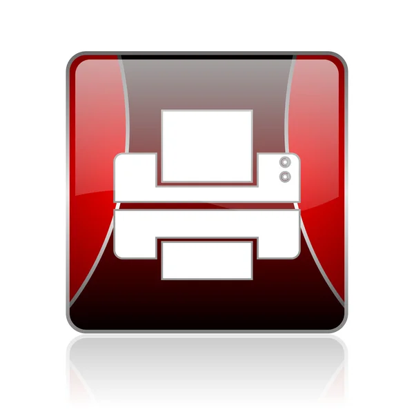 Drukarki czerwony kwadrat WWW błyszczący ikona — Zdjęcie stockowe