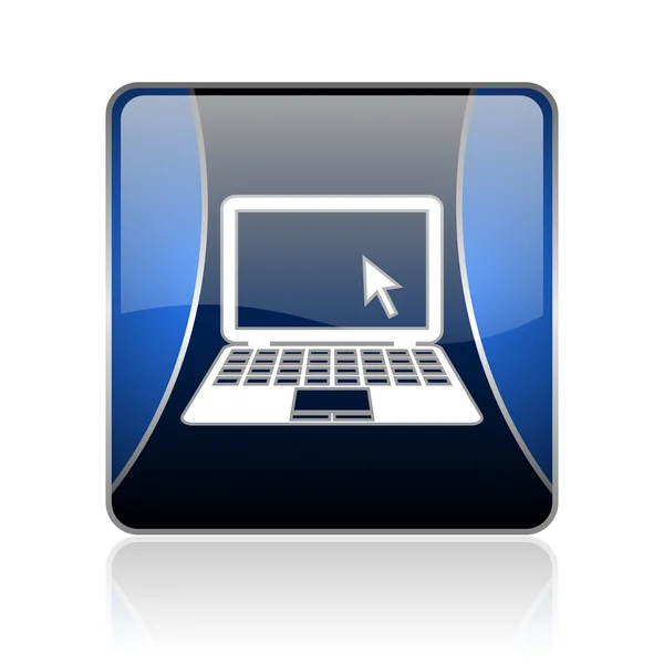 Laptop blauwe vierkante web glanzende pictogram — Stockfoto