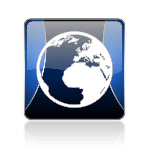 Earth blue square web glossy icon — Stock Photo, Image