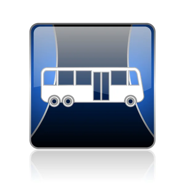 巴士蓝色方形 web 光泽图标 — 图库照片