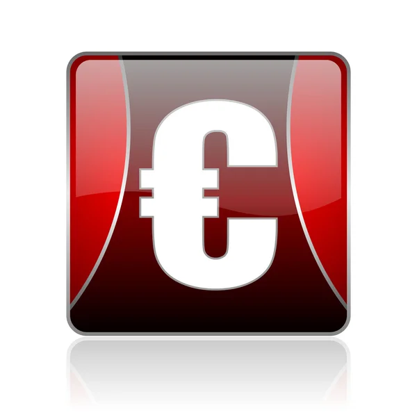 Euro red cuadrada web brillante icono — Foto de Stock