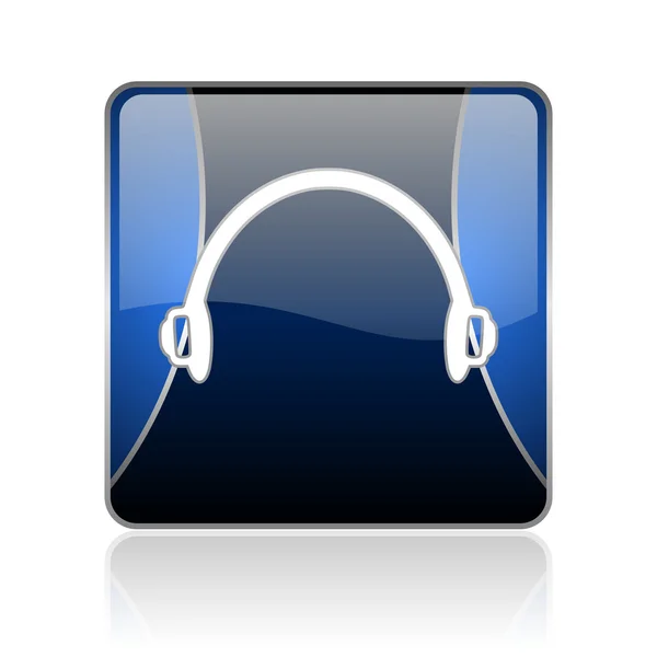 Słuchawki niebieski kwadrat WWW błyszczący ikona — Zdjęcie stockowe