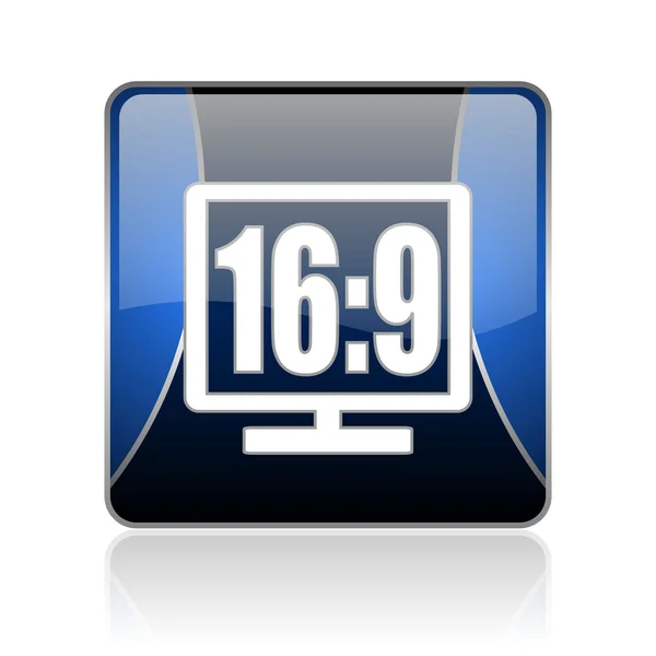 16 9 pantalla azul cuadrado web icono brillante — Foto de Stock