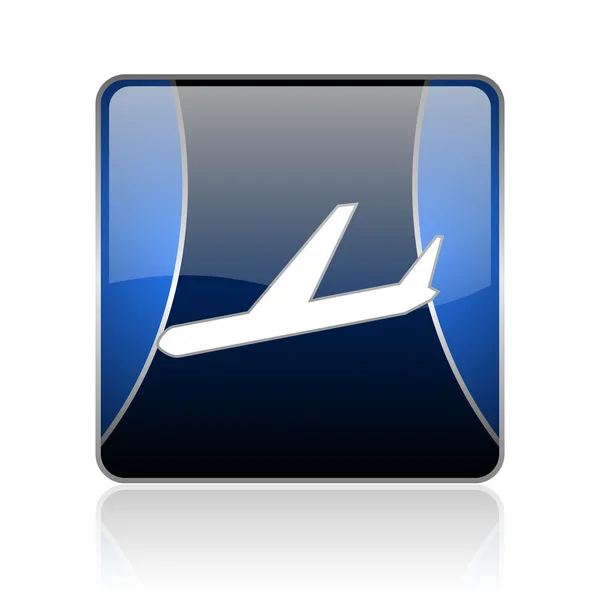 Samolotem niebieski kwadrat WWW błyszczący ikona — Zdjęcie stockowe