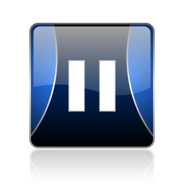 Pauza niebieski kwadrat WWW błyszczący ikona — Zdjęcie stockowe