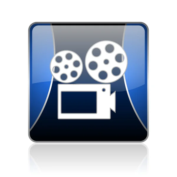 Kino niebieski kwadrat WWW błyszczący ikona — Zdjęcie stockowe