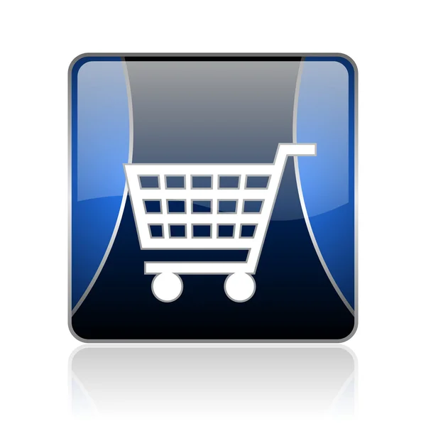 ショッピング カートの青い正方形ウェブの光沢のあるアイコン — ストック写真