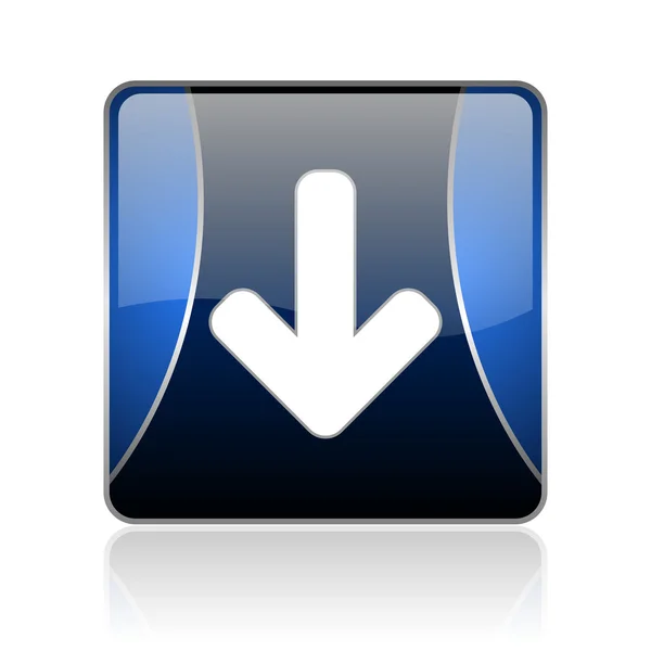 Freccia giù blu quadrato web icona lucida — Foto Stock