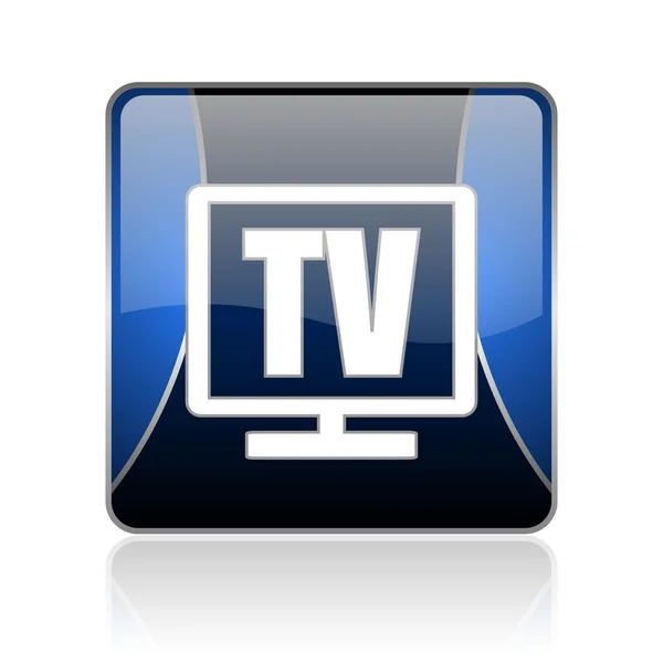 Tv blue square web Hochglanz-Symbol — Stockfoto