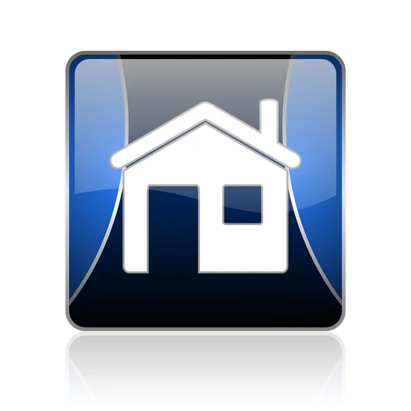 Startseite blaues Quadrat Web Hochglanz-Symbol — Stockfoto
