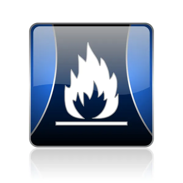 Flammen blaues quadratisches Web-Hochglanz-Symbol — Stockfoto