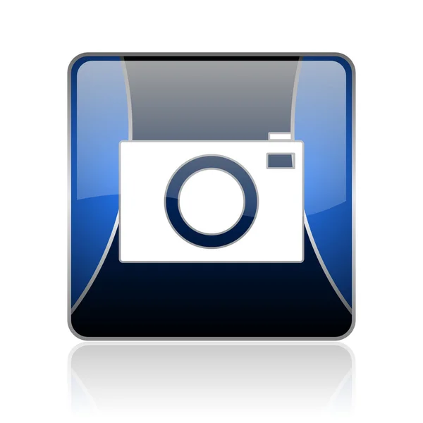 Caméra bleu carré web brillant icône — Photo