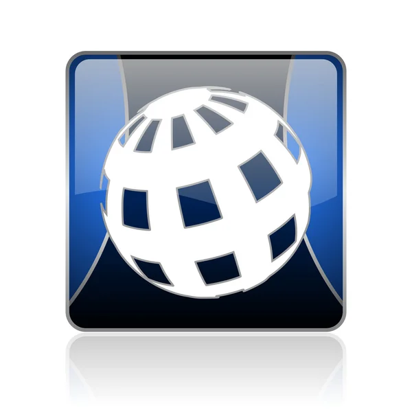 Ikona lesklý modrý čtvereček web Earth — Stock fotografie