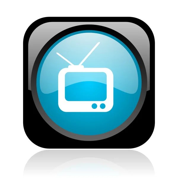 TV czarny i niebieski kwadrat WWW błyszczący ikona — Zdjęcie stockowe