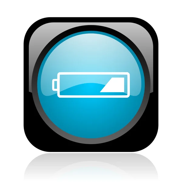 Web parlak simgesi pil siyah ve mavi kare — Stok fotoğraf