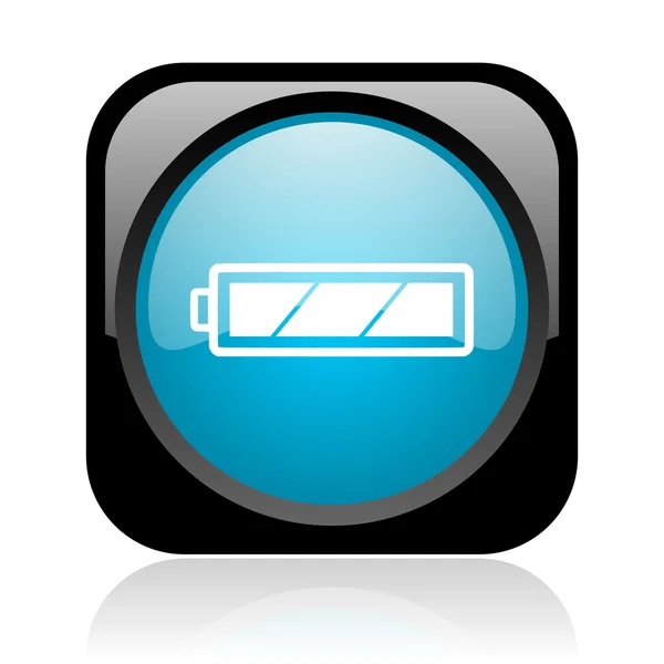 电池黑色和蓝色方形 web 光泽图标 — 图库照片