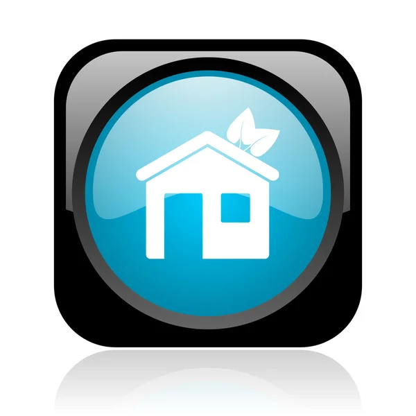 홈 검은색과 파란색 사각형 웹 광택 아이콘 — 스톡 사진