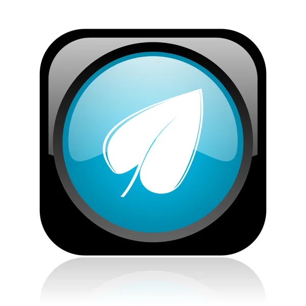 Parlak siyah ve mavi kare web simgesi yaprak — Stok fotoğraf