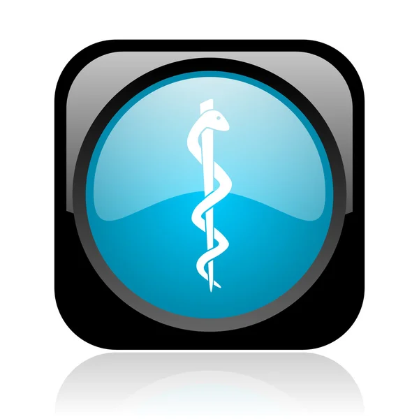 Caduceus black and blue square web glossy icon — Stock Photo, Image