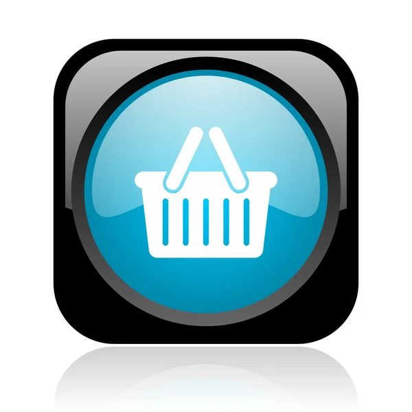 Web alışveriş sepeti siyah ve mavi kare parlak simgesi — Stok fotoğraf