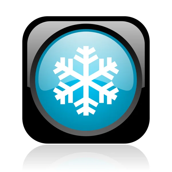 Floco de neve preto e azul quadrado web ícone brilhante — Fotografia de Stock