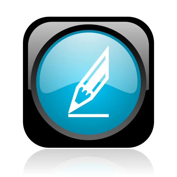 Dibujar negro y azul web cuadrada icono brillante —  Fotos de Stock