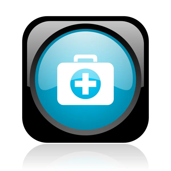 First aid kit black and blue square web glossy icon — Stock Photo, Image