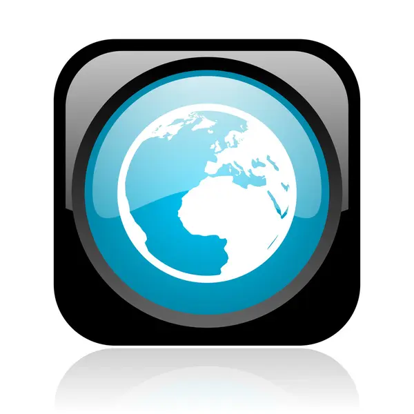 Terra nero e blu quadrato web icona lucida — Foto Stock