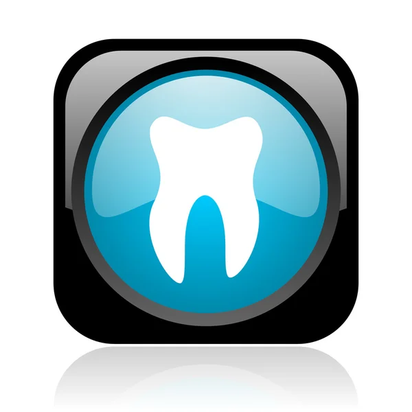 Tooth zwarte en blauwe vierkante web glanzende pictogram — Stockfoto