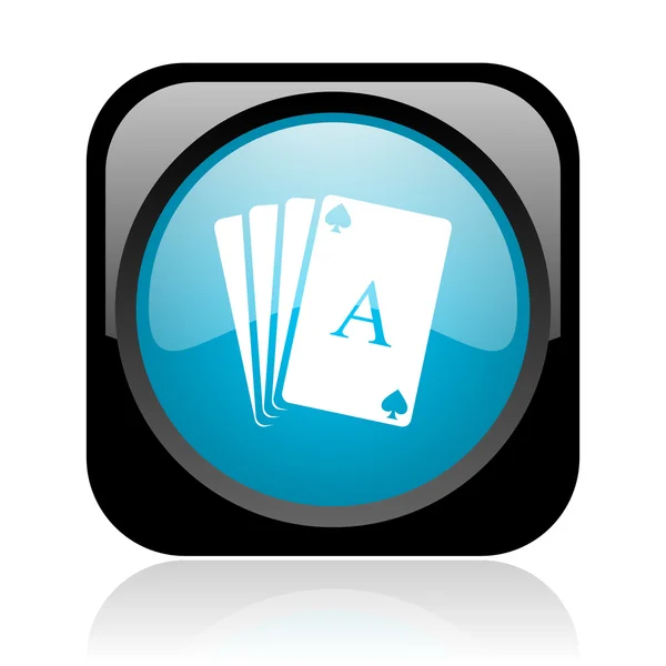 Spielkarten schwarz und blau quadratisch Web-Hochglanz-Symbol — Stockfoto