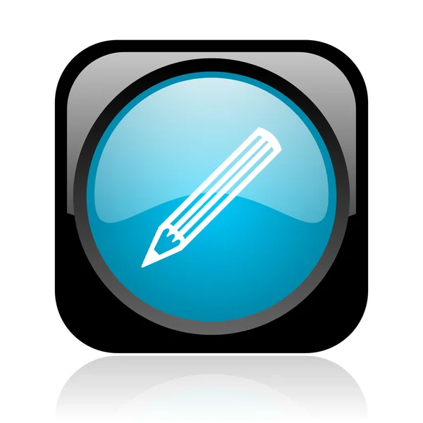 Pencil black and blue square web glossy icon — Stock Photo, Image