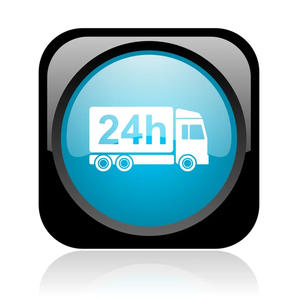 Delivery 24h black and blue square web glossy icon — Stock Photo, Image