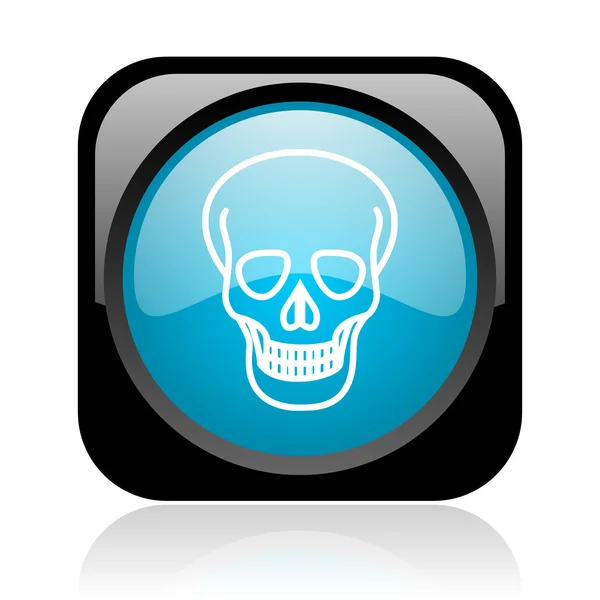 Crânio preto e azul quadrado web ícone brilhante — Fotografia de Stock