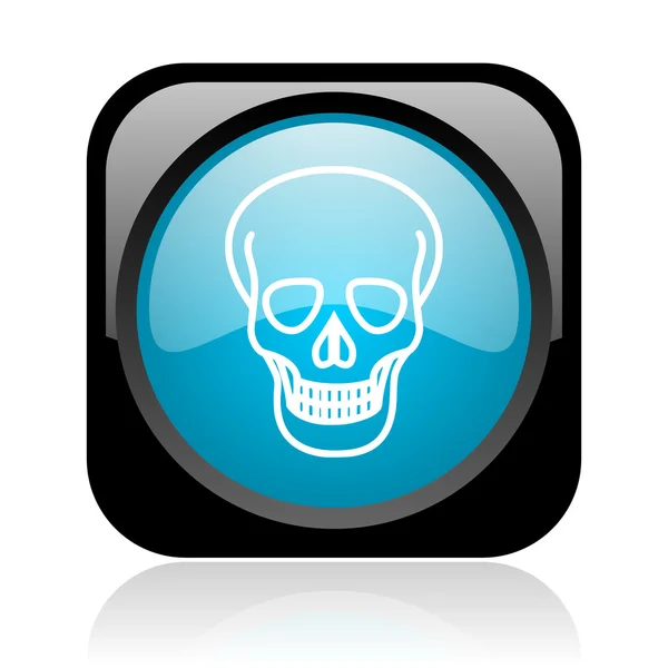 Calavera negro y azul web cuadrada icono brillante — Foto de Stock