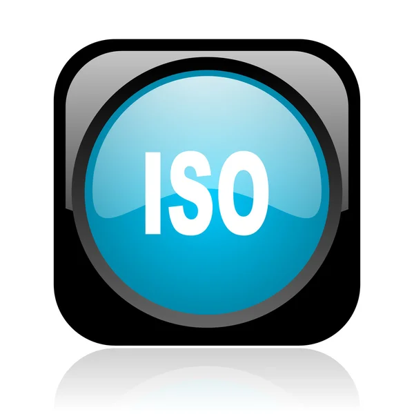 ISO zwart en blauw vierkant web glanzende pictogram — Stockfoto