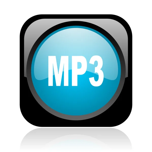 Mp3 黒と青色の正方形の光沢のあるアイコンを web します。 — ストック写真