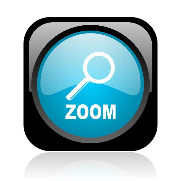 Zoom Schwarz-blaues quadratisches Web-Hochglanz-Symbol — Stockfoto