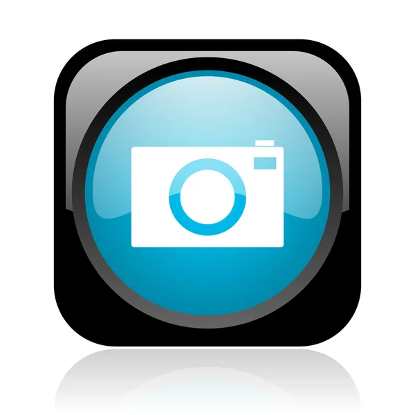 Camera zwart en blauw vierkant web glanzende pictogram — Stockfoto