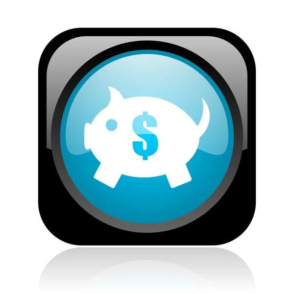 Piggy bank zwart en blauw vierkant web glanzende pictogram — Stockfoto