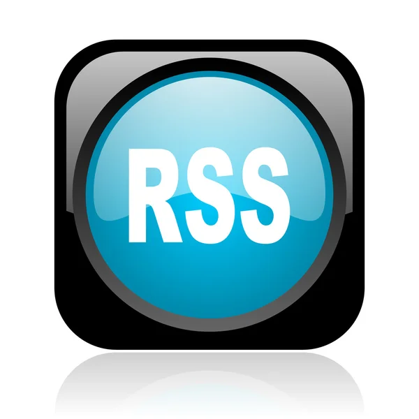 Rss negro y azul web cuadrada icono brillante — Foto de Stock